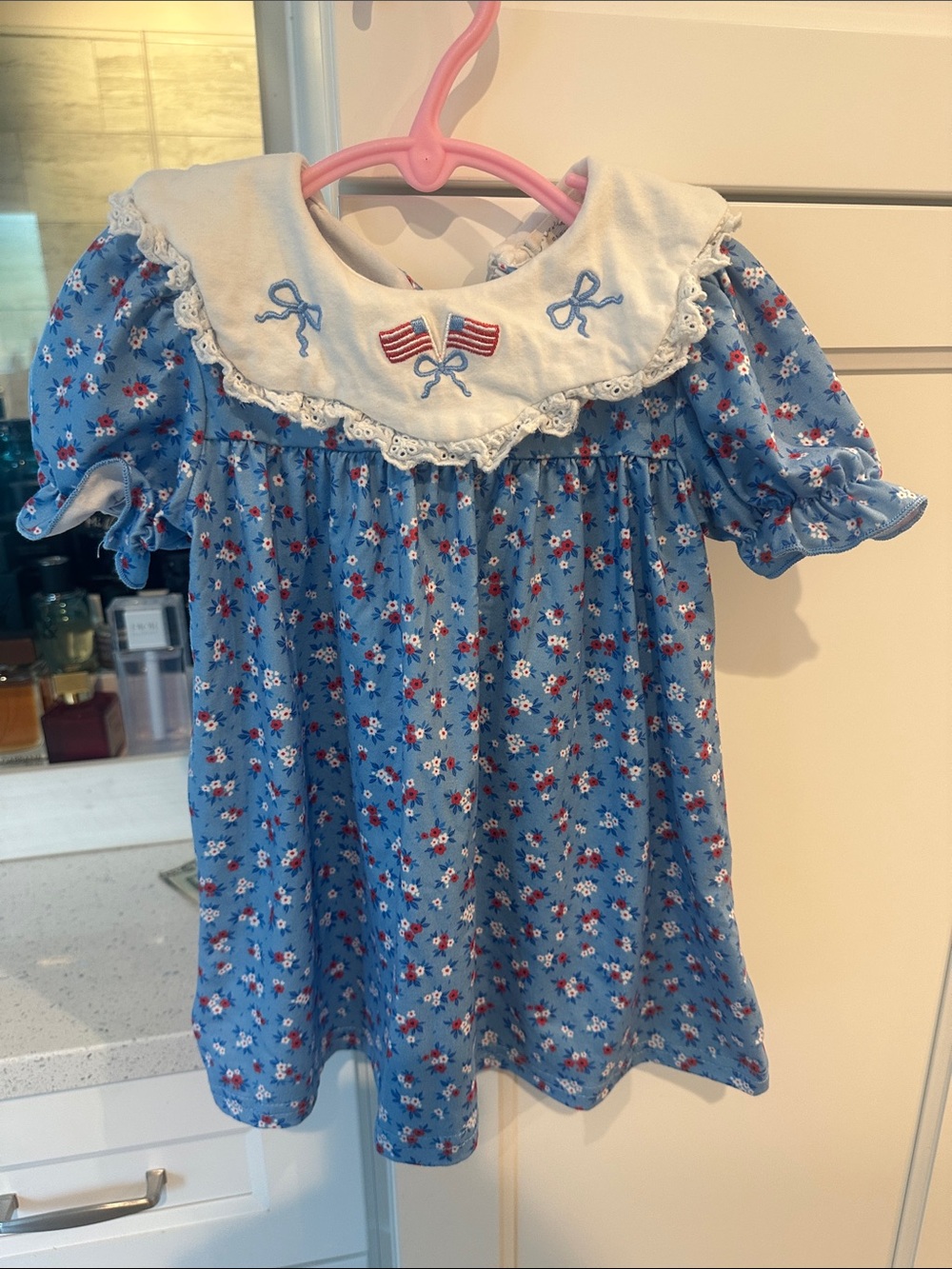 Little Girls' Blue Floral Nightgown with Embroidered Collar